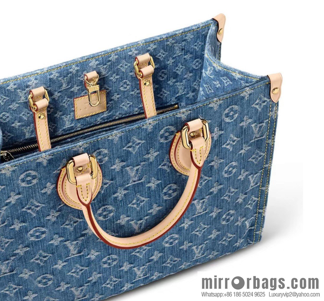 [Boutique‑grade] M46871 blue denim, denim square bag series Onthego medium handbag