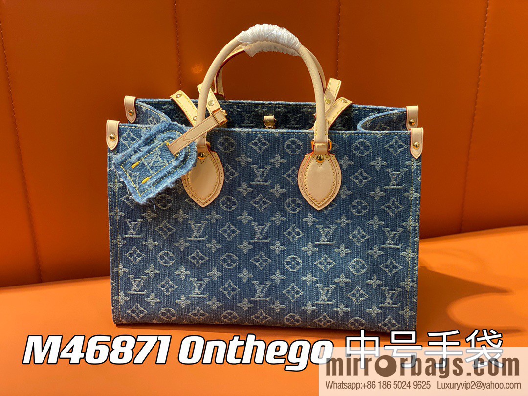 [Boutique‑grade] M46871 blue denim, denim square bag series Onthego medium handbag