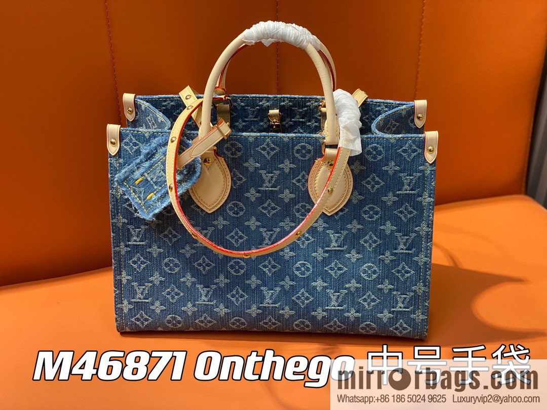 [Boutique‑grade] M46871 blue denim, denim square bag series Onthego medium handbag