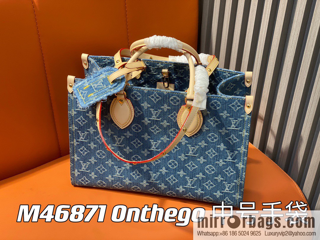 [Boutique‑grade] M46871 blue denim, denim square bag series Onthego medium handbag