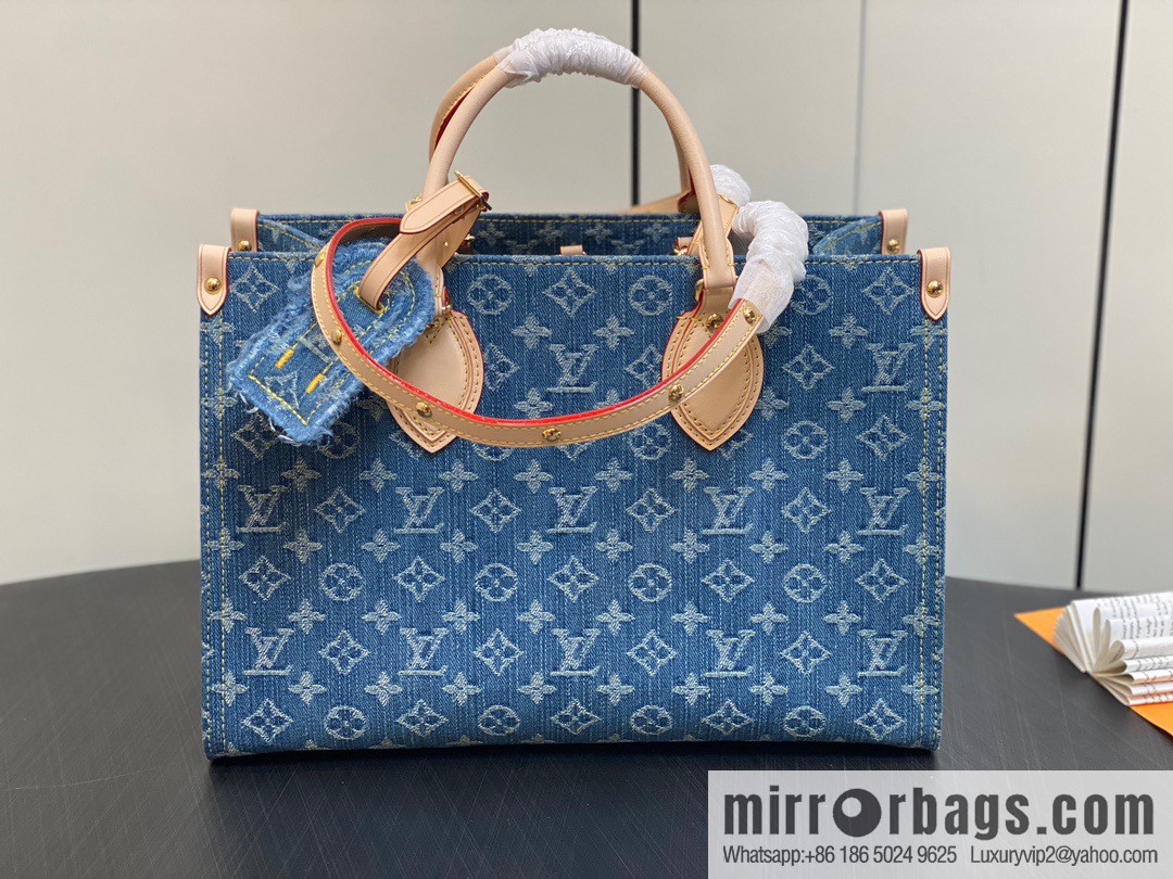 [Boutique‑grade] M46871 blue denim, denim square bag series Onthego medium handbag