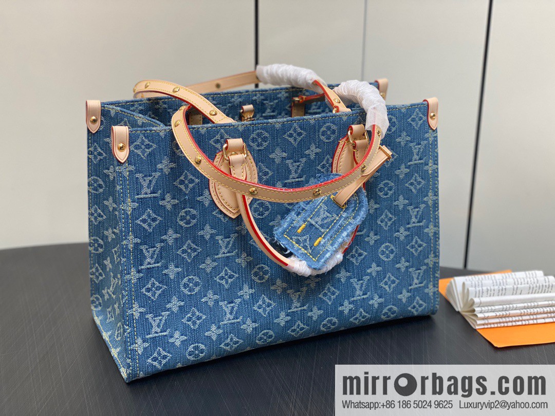[Boutique‑grade] M46871 blue denim, denim square bag series Onthego medium handbag