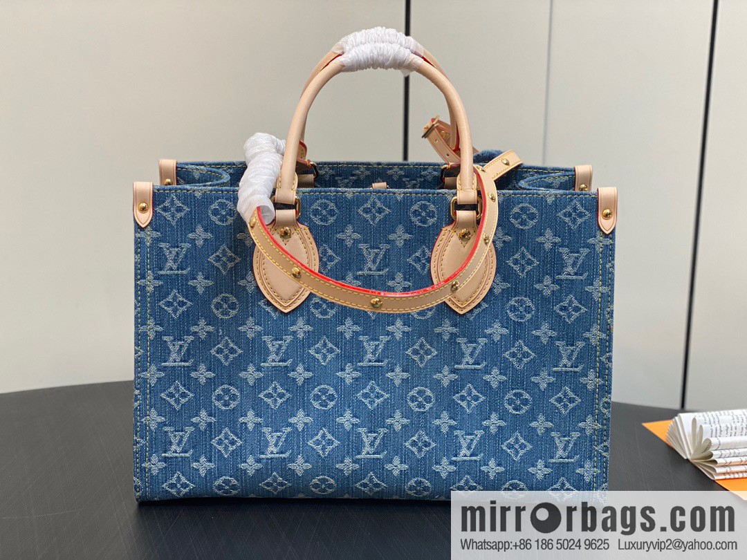 [Boutique‑grade] M46871 blue denim, denim square bag series Onthego medium handbag