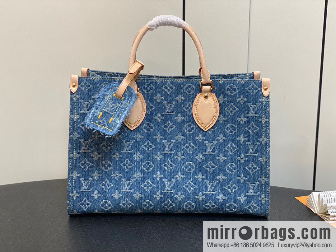 [Boutique‑grade] M46871 blue denim, denim square bag series Onthego medium handbag