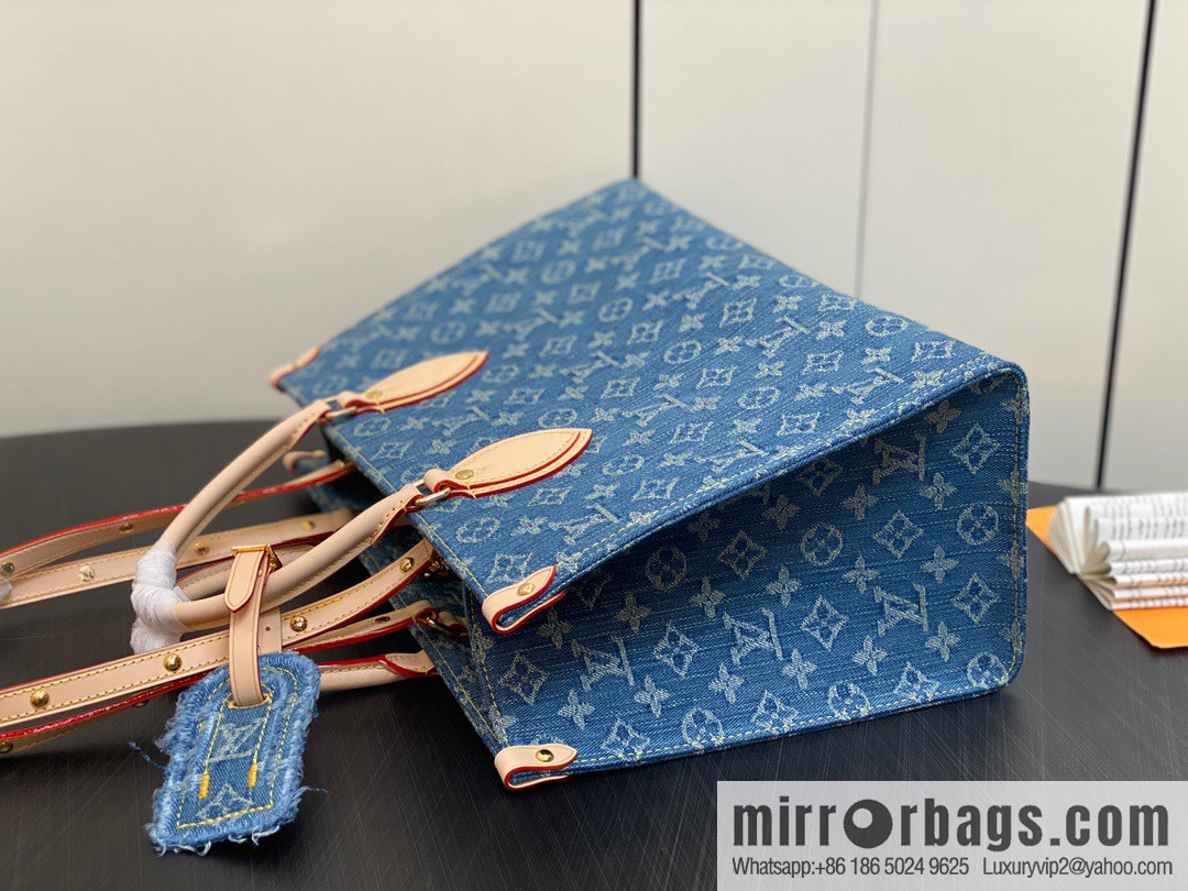 [Boutique‑grade] M46871 blue denim, denim square bag series Onthego medium handbag