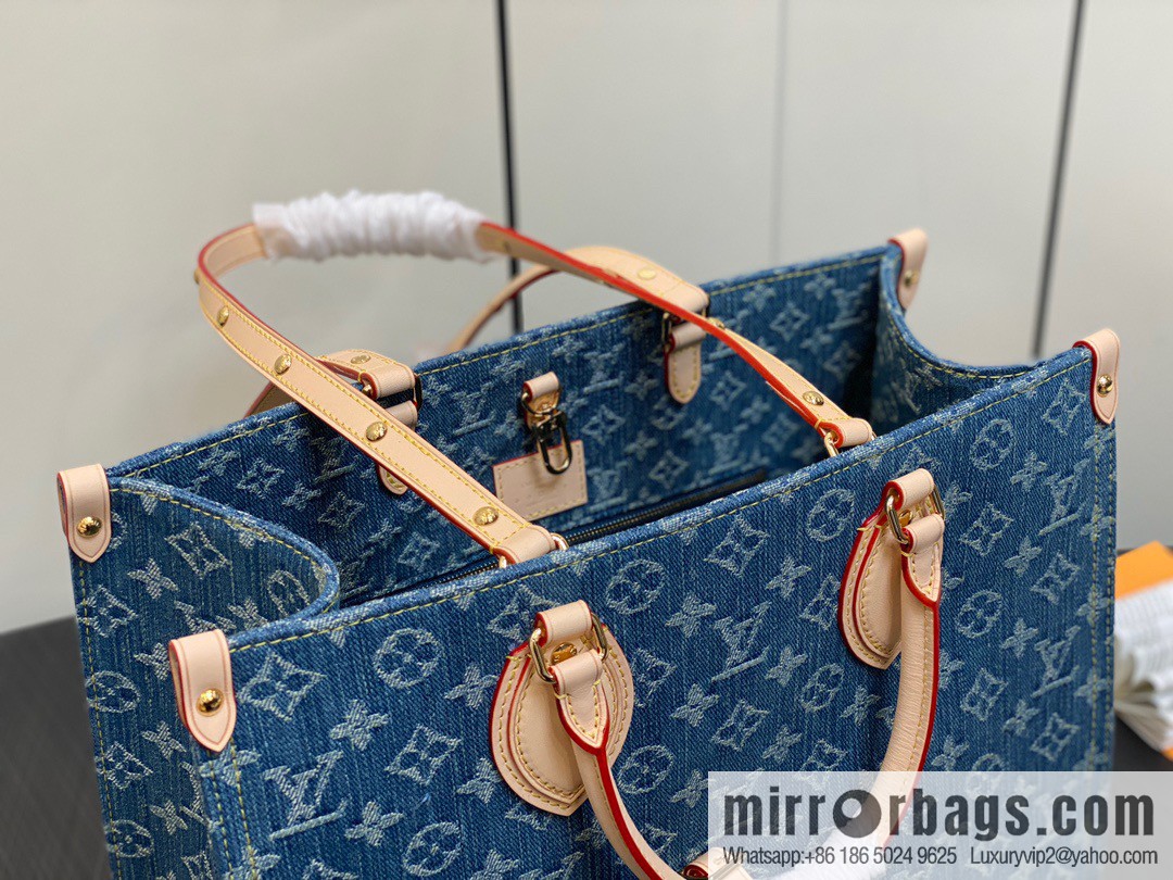 [Boutique‑grade] M46871 blue denim, denim square bag series Onthego medium handbag