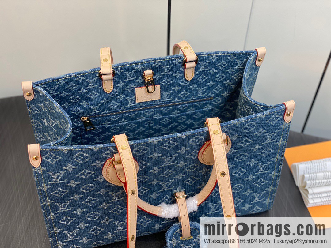 [Boutique‑grade] M46871 blue denim, denim square bag series Onthego medium handbag