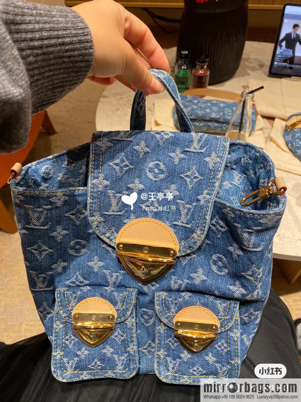 [Boutique‑grade] M46836 blue denim, denim backpack series Venice backpack
