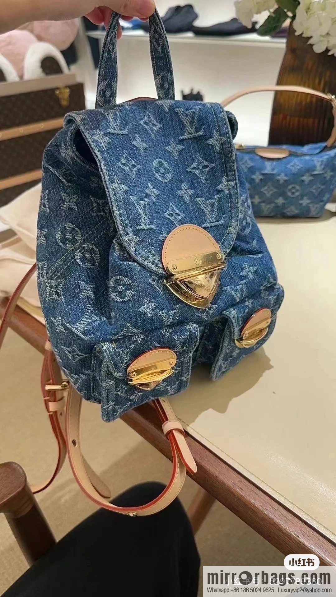 [Boutique‑grade] M46836 blue denim, denim backpack series Venice backpack