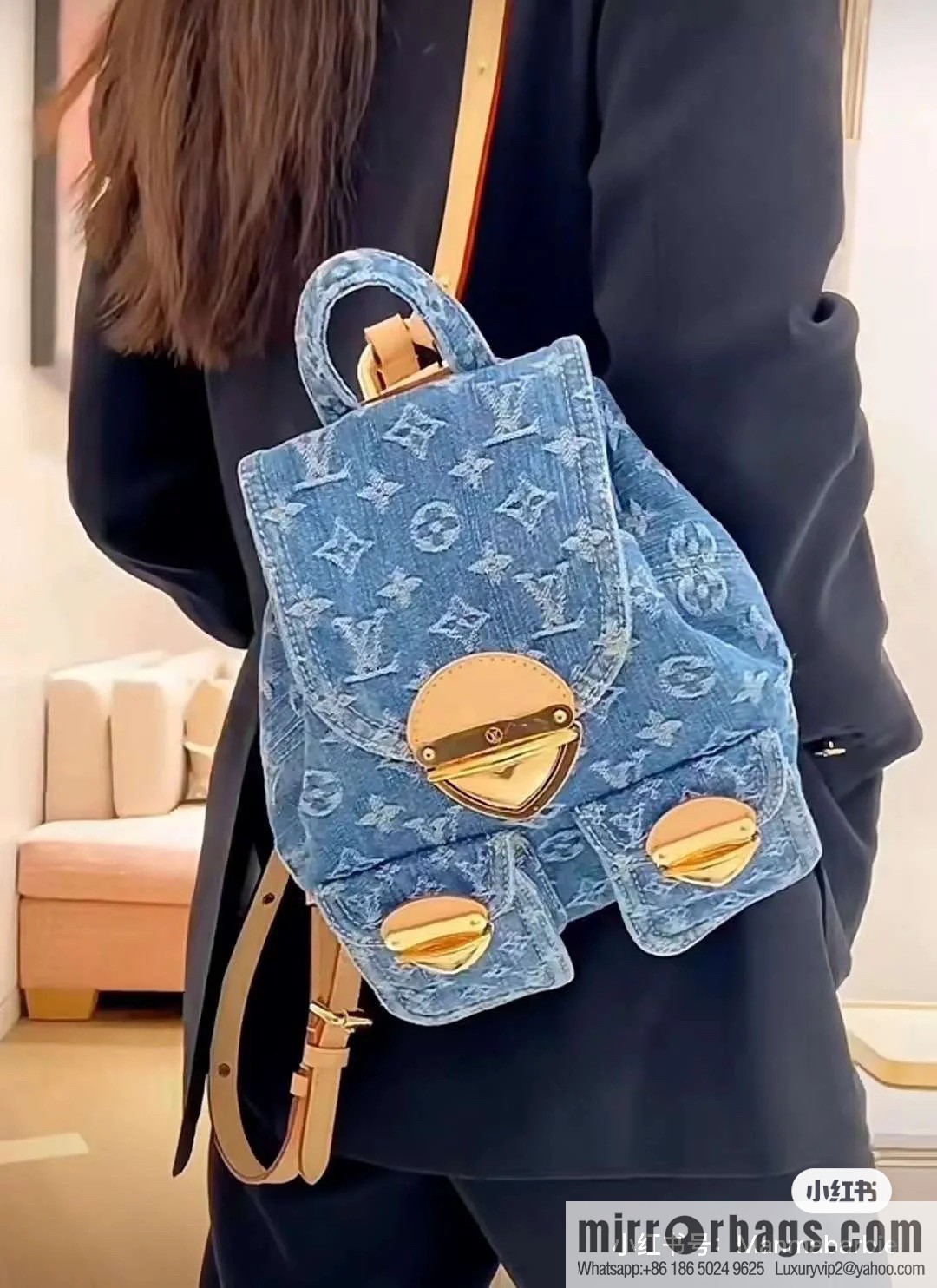 [Boutique‑grade] M46836 blue denim, denim backpack series Venice backpack