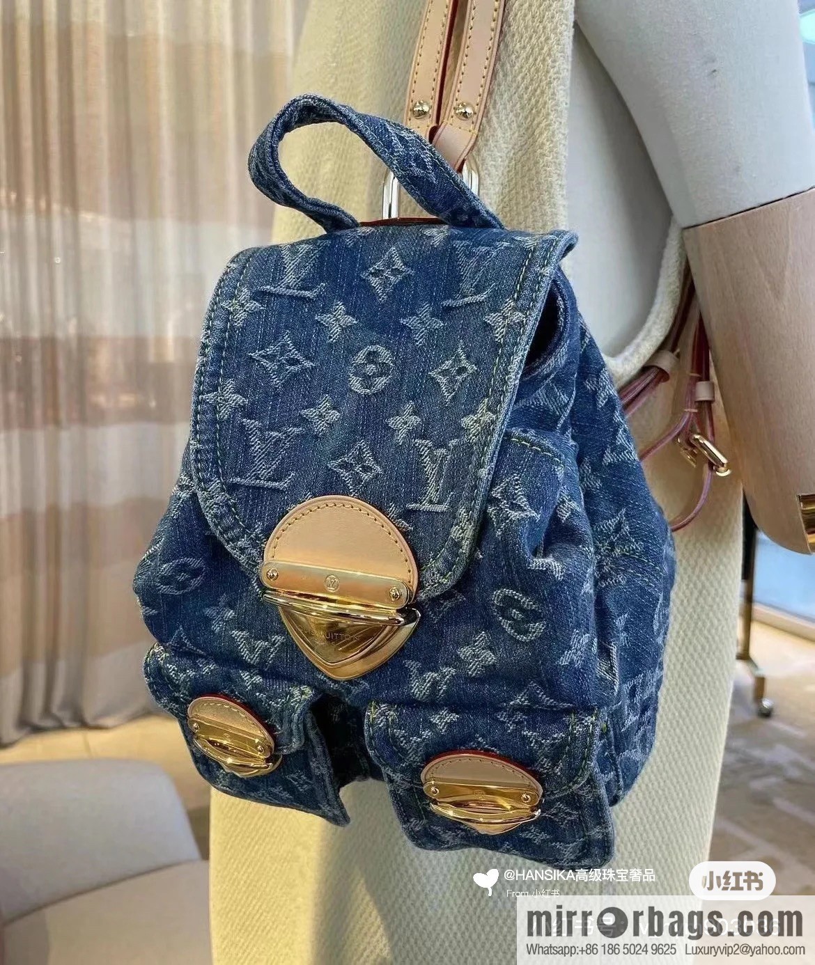 [Boutique‑grade] M46836 blue denim, denim backpack series Venice backpack
