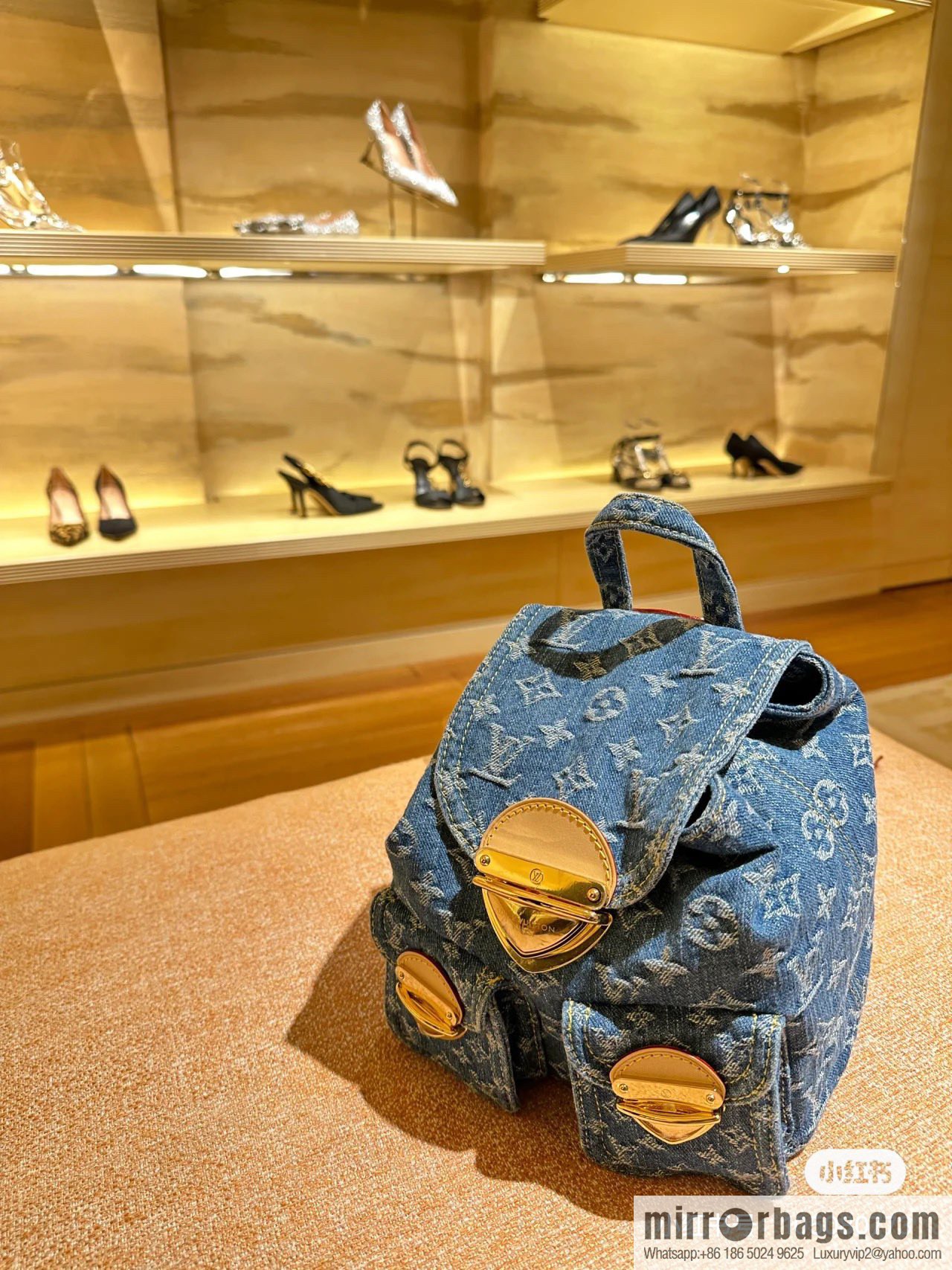 [Boutique‑grade] M46836 blue denim, denim backpack series Venice backpack