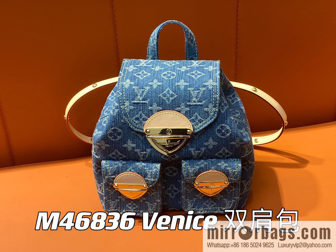 [Boutique‑grade] M46836 blue denim, denim backpack series Venice backpack