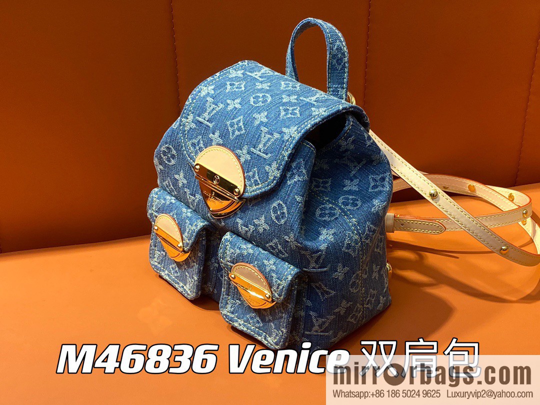 [Boutique‑grade] M46836 blue denim, denim backpack series Venice backpack