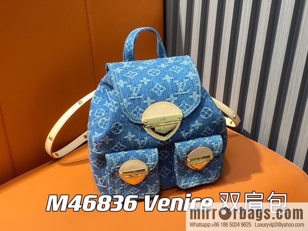 [Boutique‑grade] M46836 blue denim, denim backpack series Venice backpack