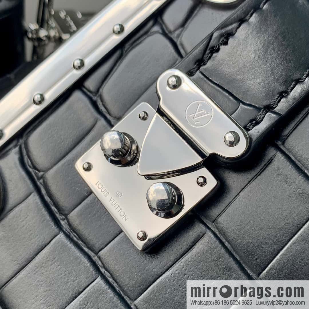 M21477 black crocodile pattern M46358 full leather box bag series M21741 SIDE TRUNK handbag