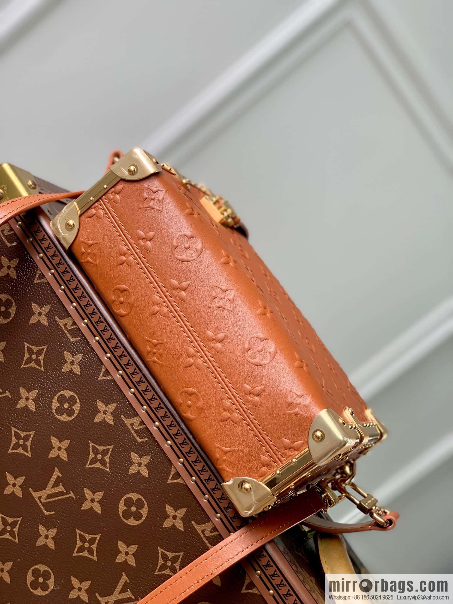 M21477 gold brown full leather M46358 full leather box bag series M21741 SIDE TRUNK handbag (copy)