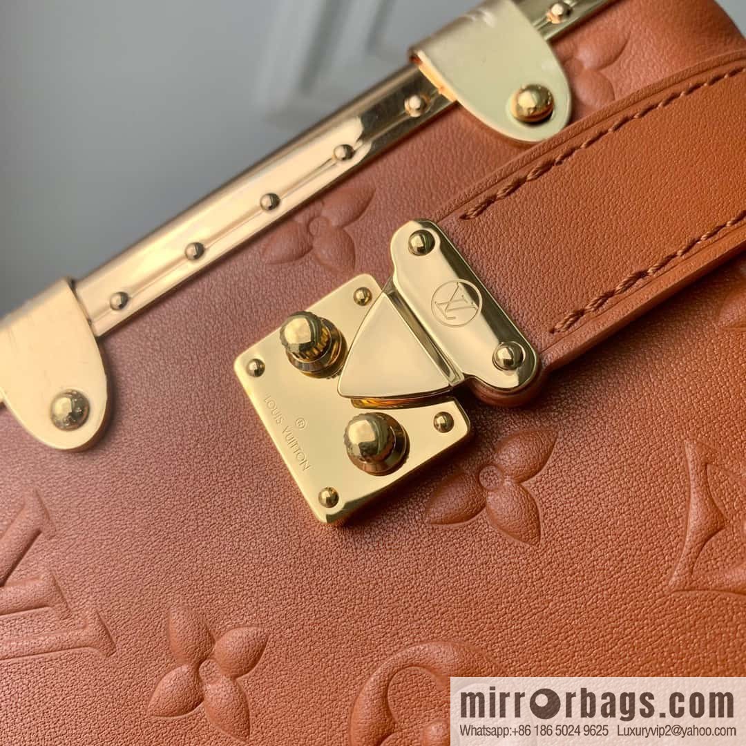 M21477 gold brown full leather M46358 full leather box bag series M21741 SIDE TRUNK handbag (copy)