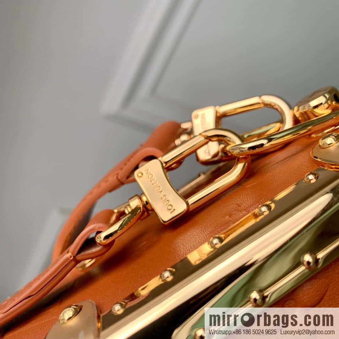 M21477 gold brown full leather M46358 full leather box bag series M21741 SIDE TRUNK handbag (copy)