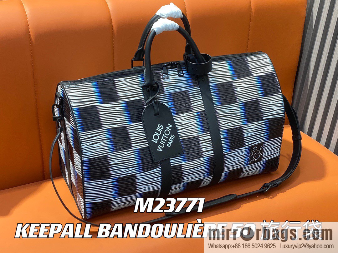 [Premium‑quality] M23771 night chessboard plaid full leather epi travel bag series KEEPALL BANDOULIIZRE 50 travel bag