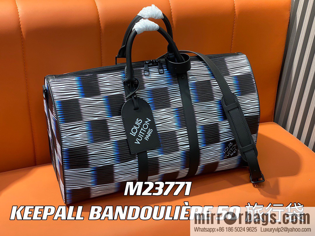 [Premium‑quality] M23771 night chessboard plaid full leather epi travel bag series KEEPALL BANDOULIIZRE 50 travel bag