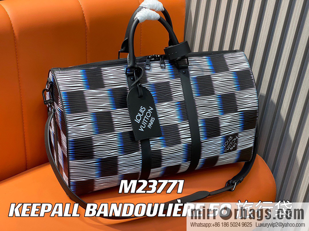 [Premium‑quality] M23771 night chessboard plaid full leather epi travel bag series KEEPALL BANDOULIIZRE 50 travel bag