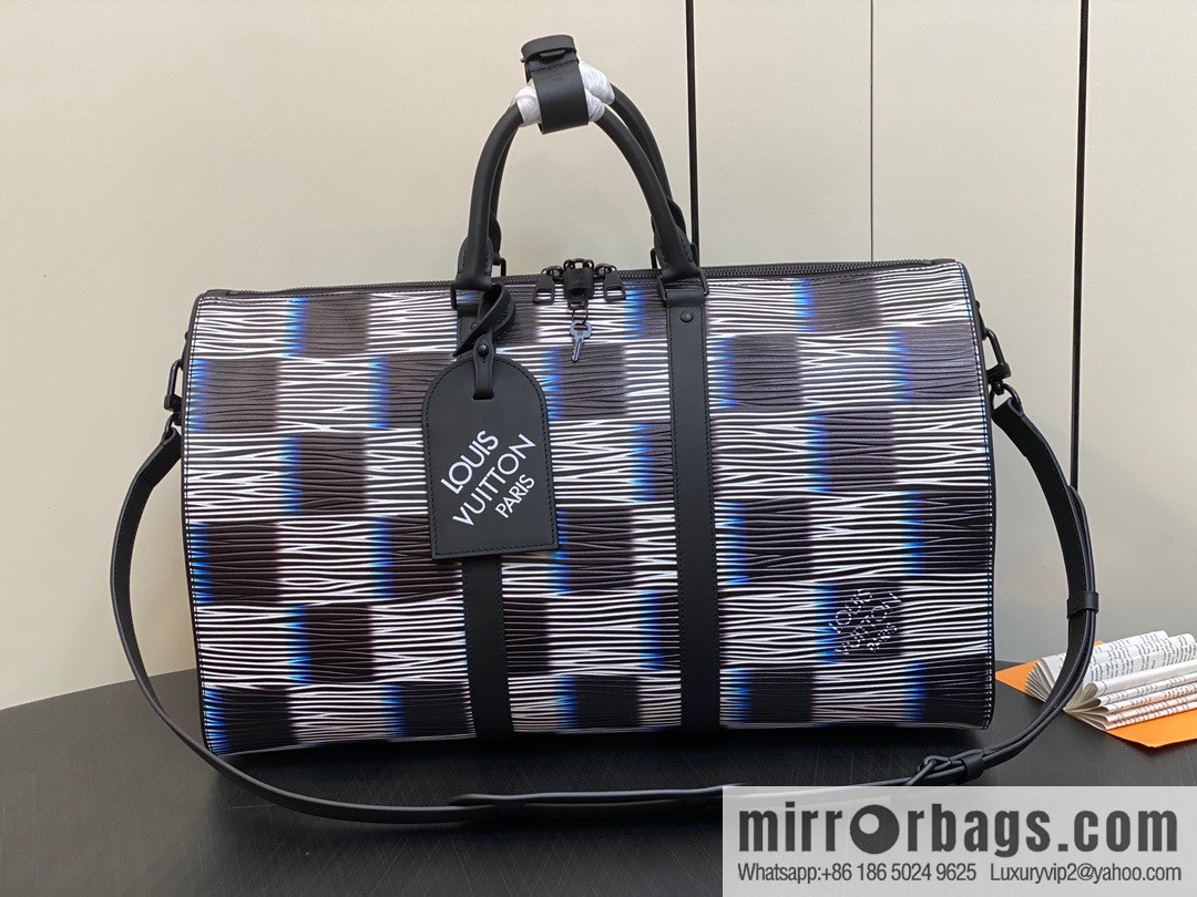 [Premium‑quality] M23771 night chessboard plaid full leather epi travel bag series KEEPALL BANDOULIIZRE 50 travel bag