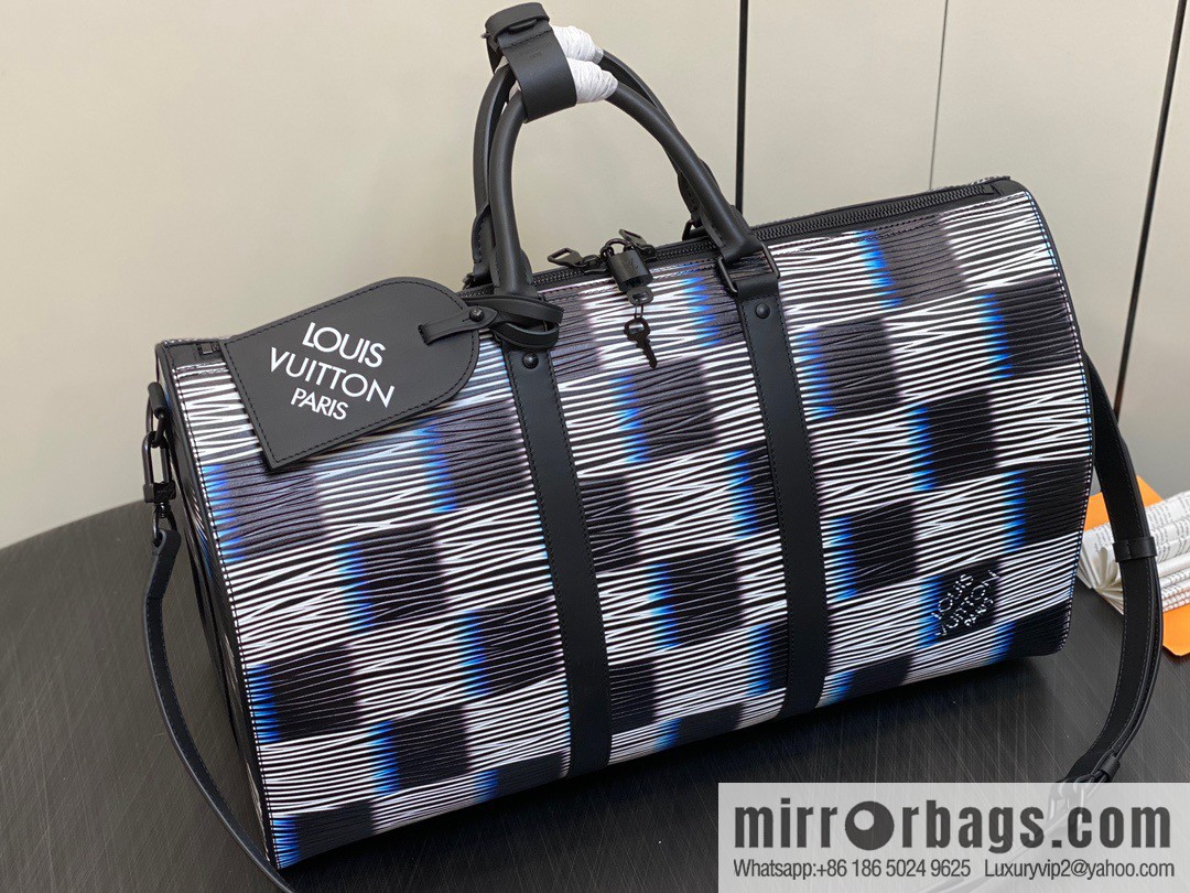 [Premium‑quality] M23771 night chessboard plaid full leather epi travel bag series KEEPALL BANDOULIIZRE 50 travel bag
