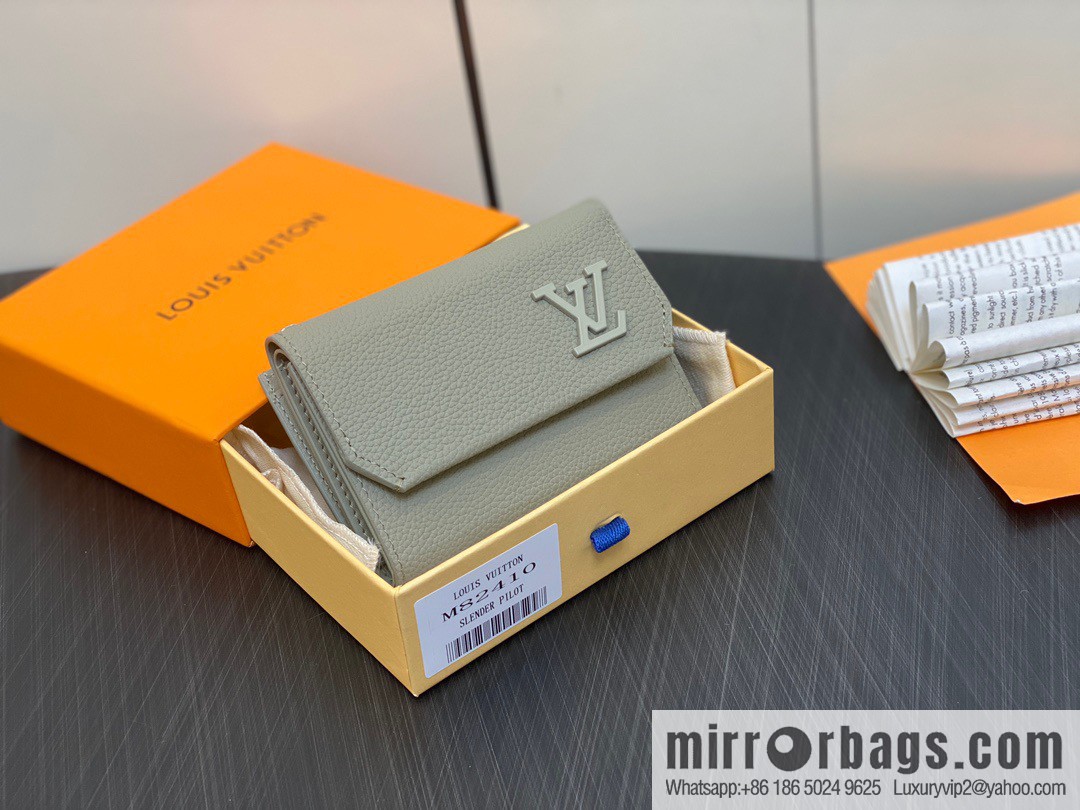 [Boutique‑grade] M82410 gray-green, full leather wallet series M81740 SLENDER PILOT wallet