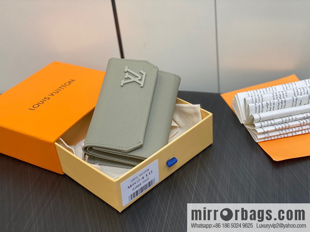 [Boutique‑grade] M82410 gray-green, full leather wallet series M81740 SLENDER PILOT wallet