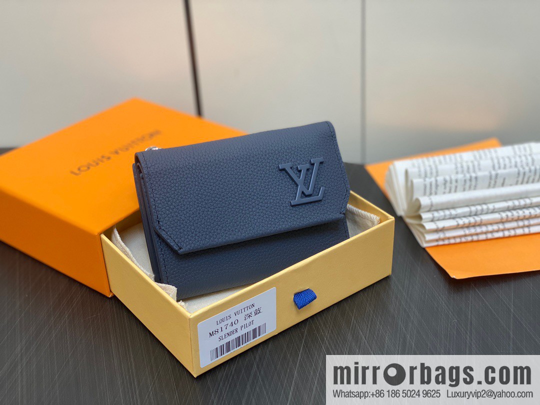 [Boutique‑grade] M82410 dark blue, full leather wallet series M81740 SLENDER PILOT wallet
