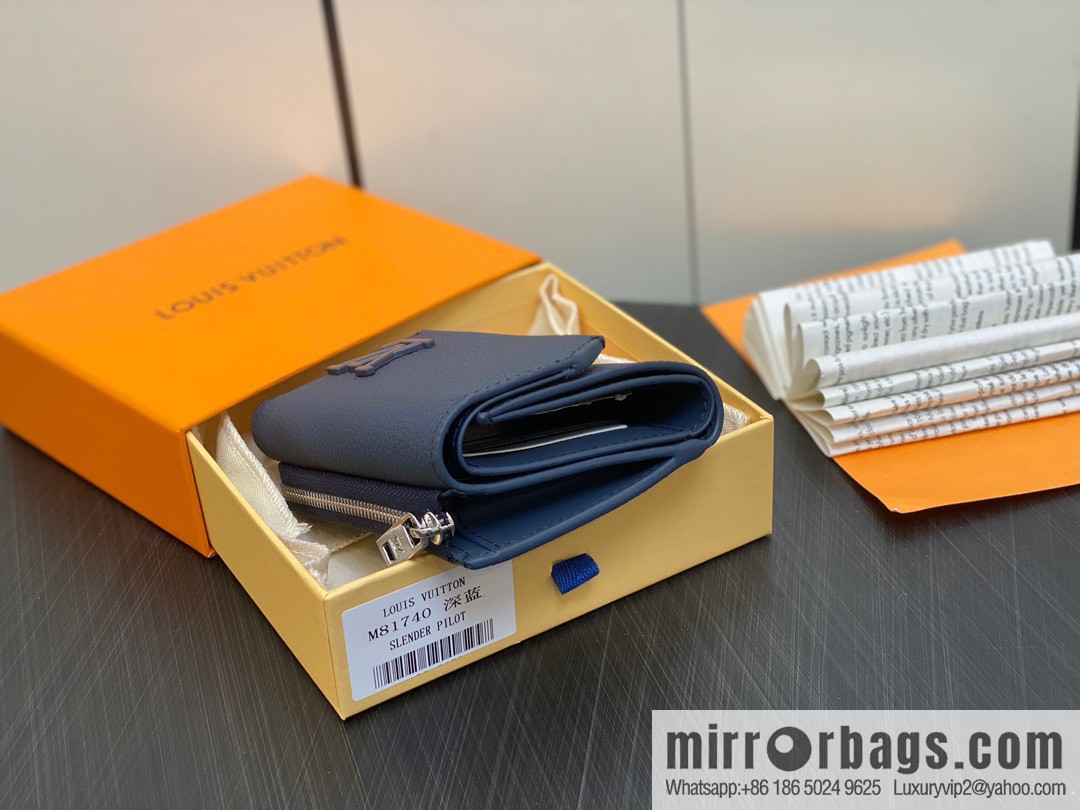 [Boutique‑grade] M82410 dark blue, full leather wallet series M81740 SLENDER PILOT wallet