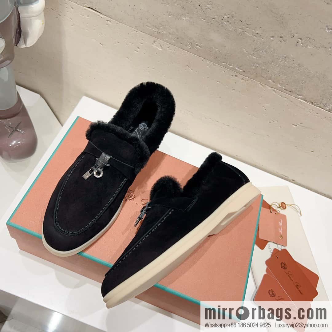 🐰🐰Loro Pian * Classic popular LP top version, British tassel flat-bottomed fluffy loafers