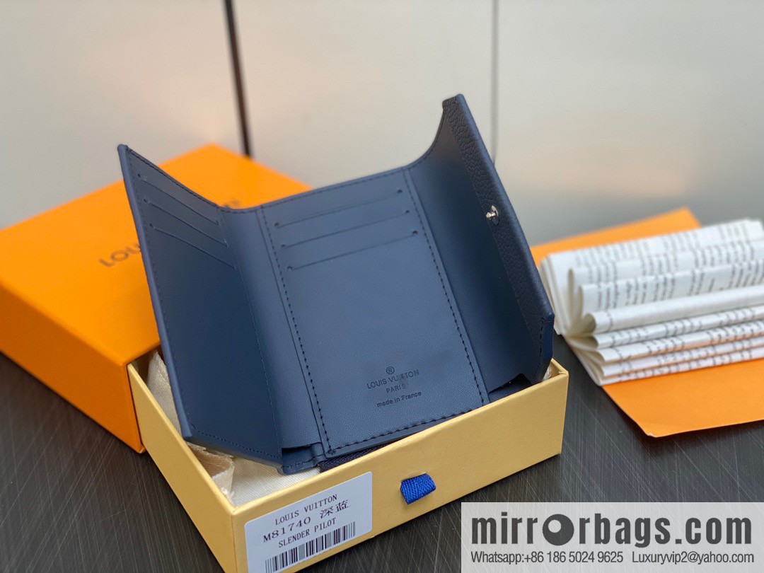 [Boutique‑grade] M82410 dark blue, full leather wallet series M81740 SLENDER PILOT wallet