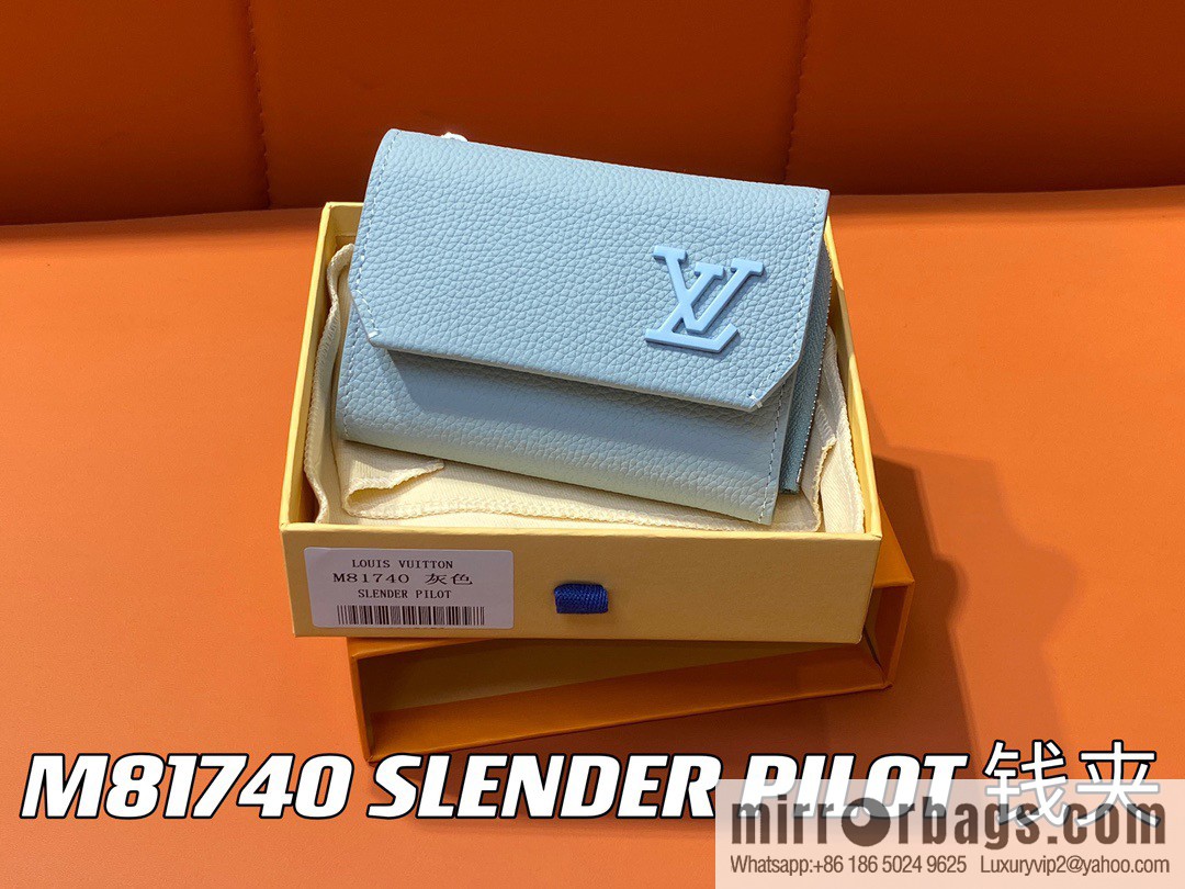[Boutique‑grade] M81740 gray and blue, full leather wallet series M82140 SLENDER PILOT wallet