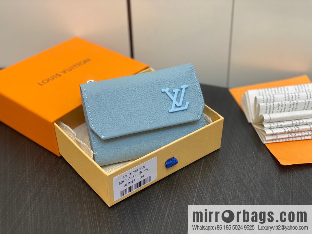 [Boutique‑grade] M81740 gray and blue, full leather wallet series M82140 SLENDER PILOT wallet