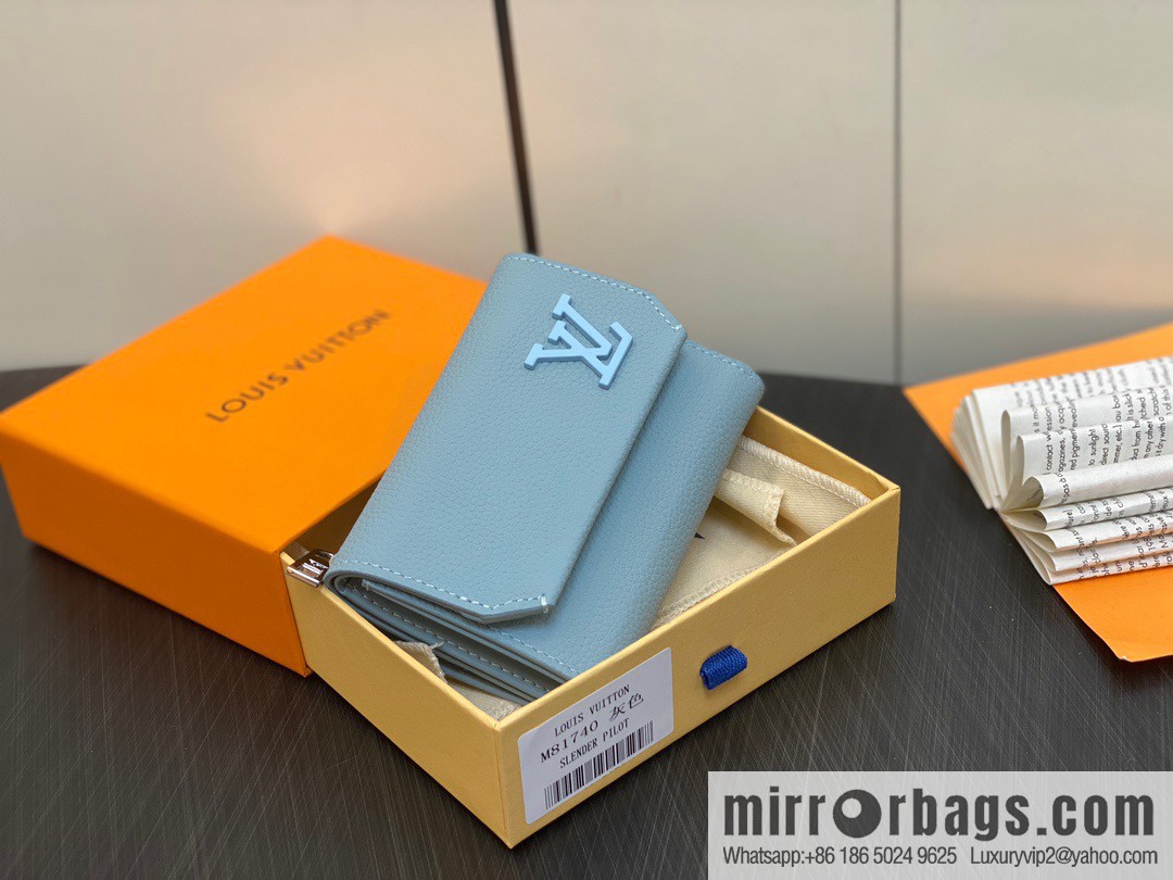 [Boutique‑grade] M81740 gray and blue, full leather wallet series M82140 SLENDER PILOT wallet