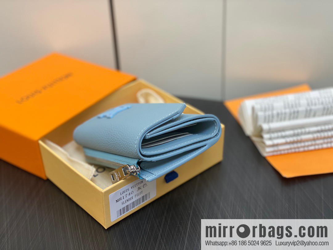 [Boutique‑grade] M81740 gray and blue, full leather wallet series M82140 SLENDER PILOT wallet