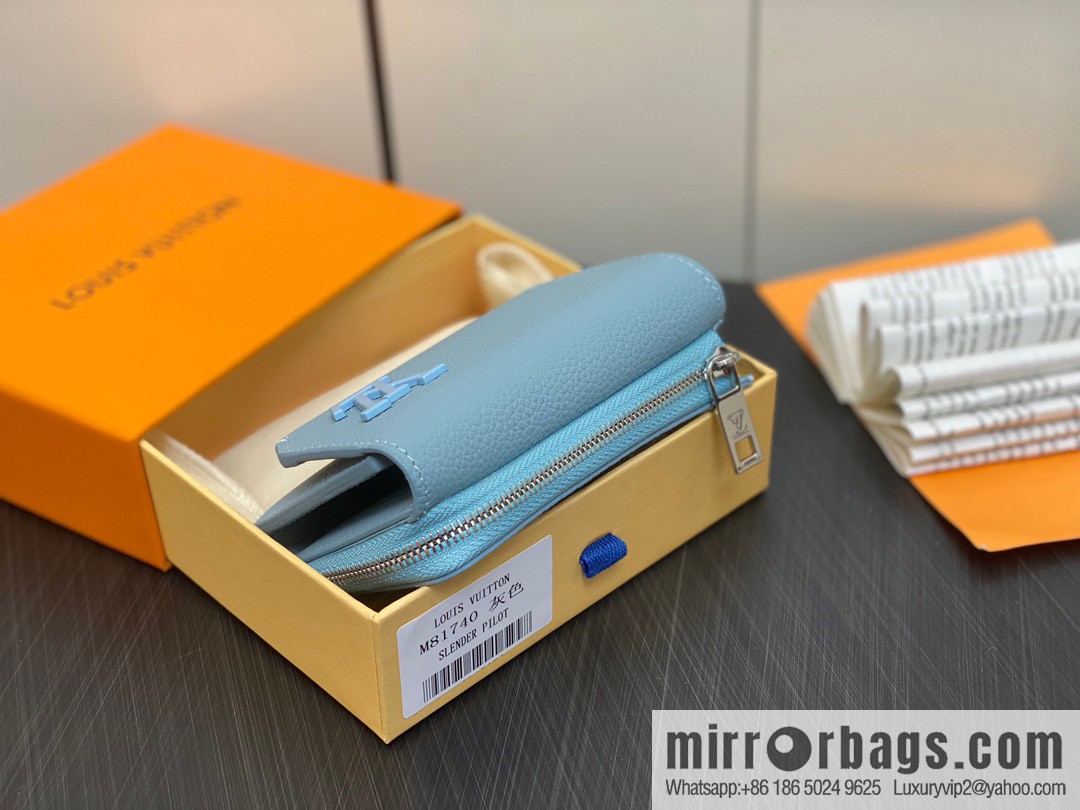 [Boutique‑grade] M81740 gray and blue, full leather wallet series M82140 SLENDER PILOT wallet