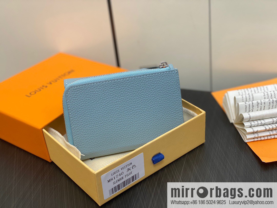 [Boutique‑grade] M81740 gray and blue, full leather wallet series M82140 SLENDER PILOT wallet