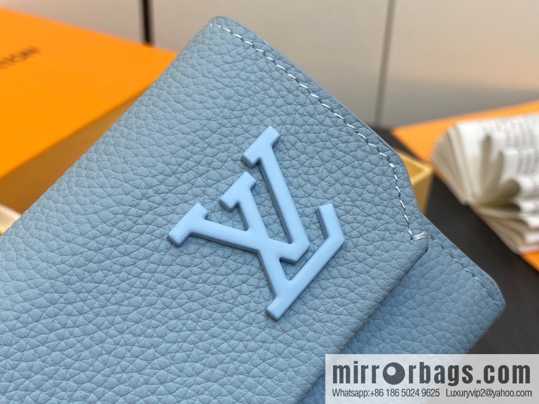 [Boutique‑grade] M81740 gray and blue, full leather wallet series M82140 SLENDER PILOT wallet