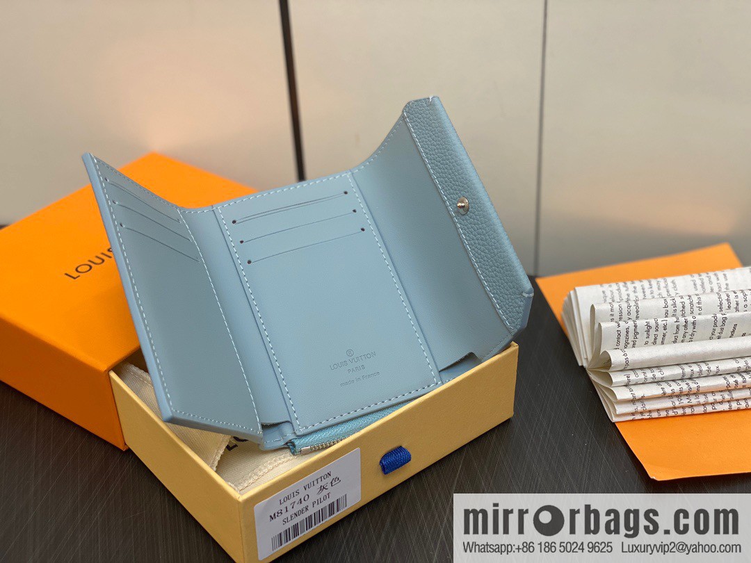 [Boutique‑grade] M81740 gray and blue, full leather wallet series M82140 SLENDER PILOT wallet