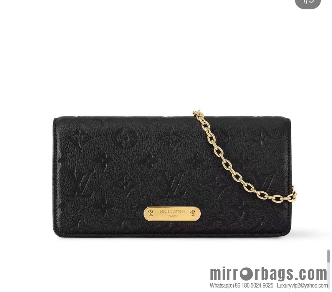 [Premium‑quality] M82509 black full leather embossed chain bag series chain bag woc series LiLy Woc handbag