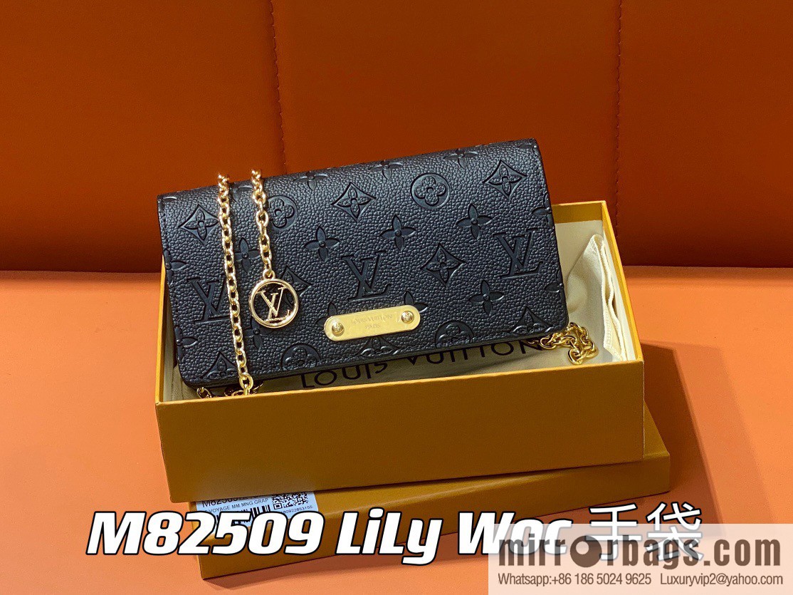 [Premium‑quality] M82509 black full leather embossed chain bag series chain bag woc series LiLy Woc handbag