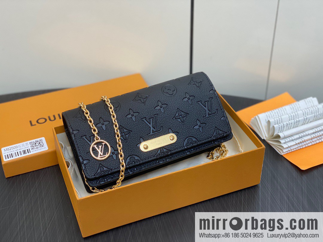 [Premium‑quality] M82509 black full leather embossed chain bag series chain bag woc series LiLy Woc handbag