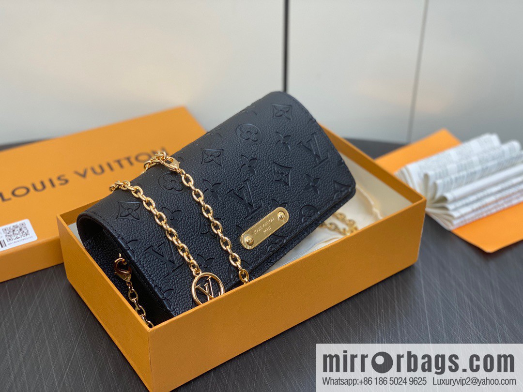 [Premium‑quality] M82509 black full leather embossed chain bag series chain bag woc series LiLy Woc handbag