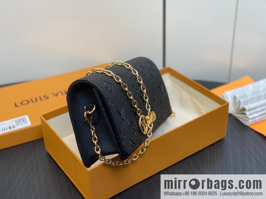 [Premium‑quality] M82509 black full leather embossed chain bag series chain bag woc series LiLy Woc handbag