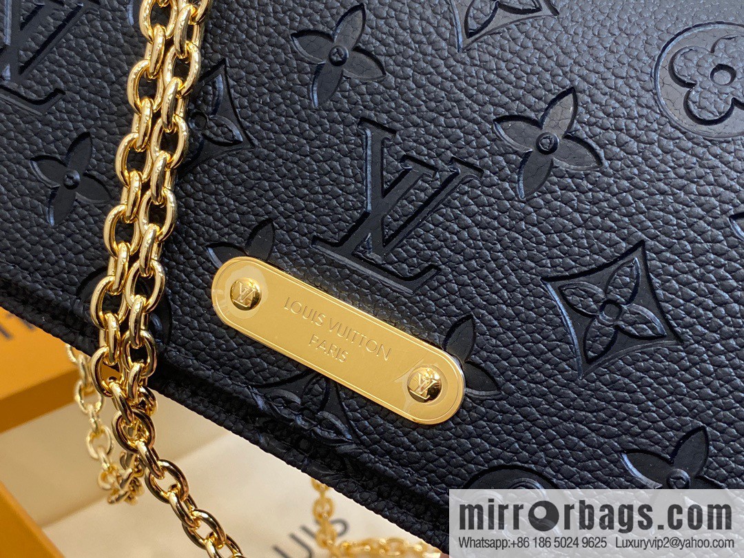 [Premium‑quality] M82509 black full leather embossed chain bag series chain bag woc series LiLy Woc handbag