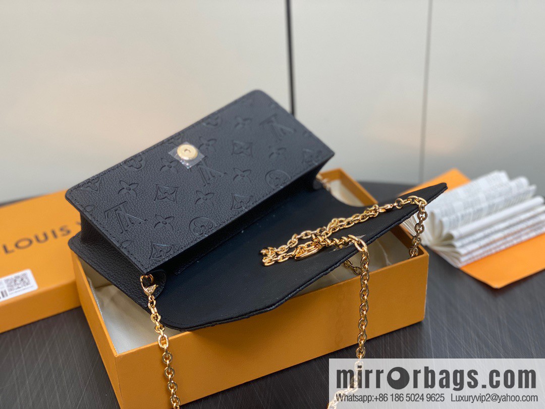 [Premium‑quality] M82509 black full leather embossed chain bag series chain bag woc series LiLy Woc handbag