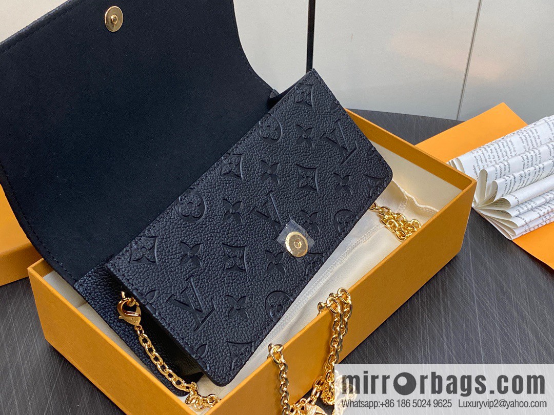 [Premium‑quality] M82509 black full leather embossed chain bag series chain bag woc series LiLy Woc handbag